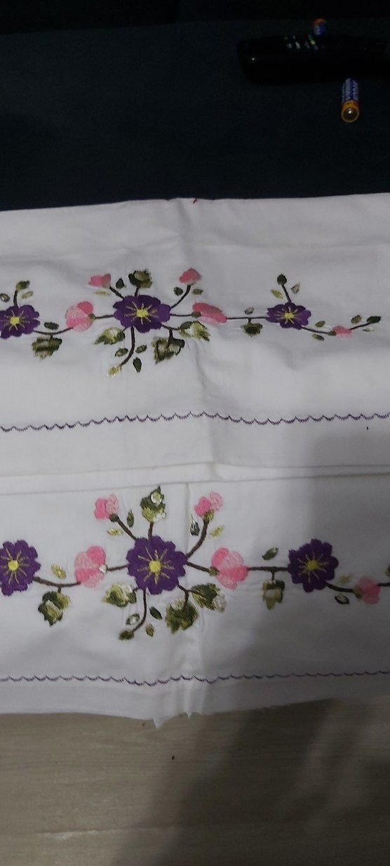 Nakışlı Mor Çiçek Desenli Mutfak Havlusu - Görsel 3