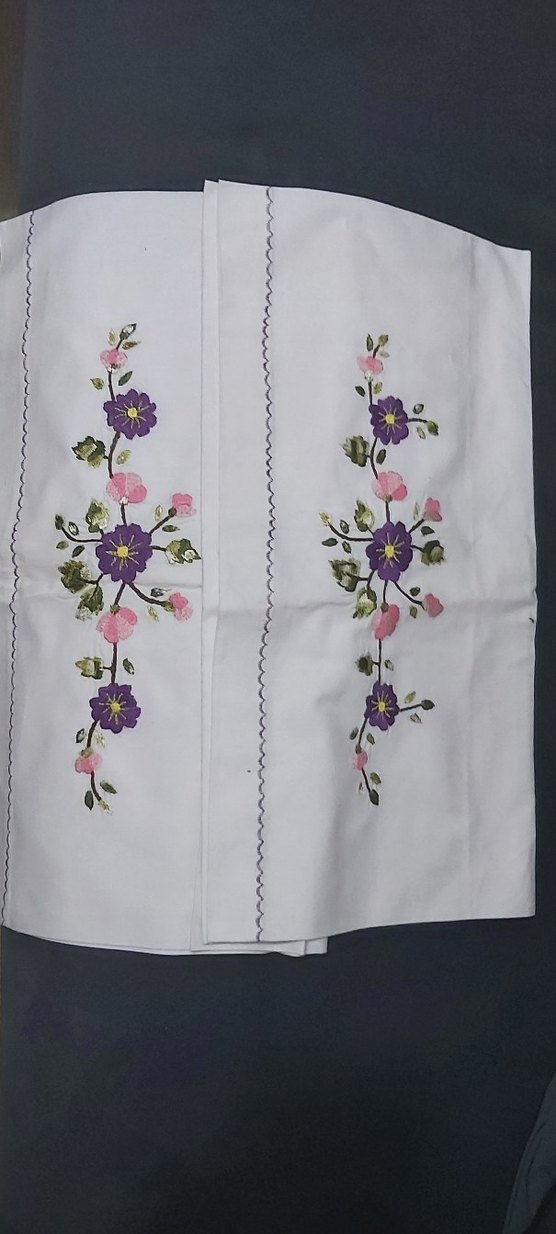 Nakışlı Mor Çiçek Desenli Mutfak Havlusu - Görsel 2