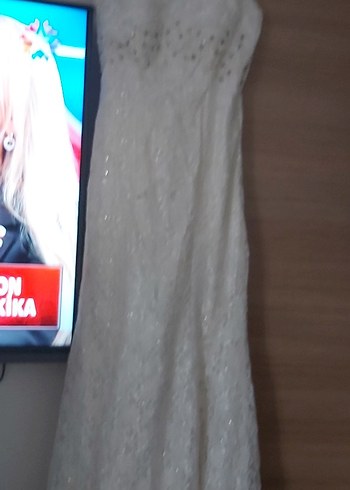 Uzun Kollu Straplez Beyaz A-Line Gelinlik - Görsel 11