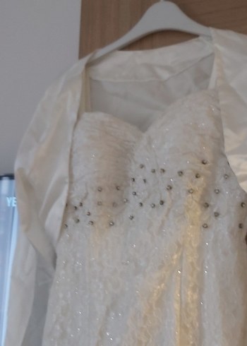 Uzun Kollu Straplez Beyaz A-Line Gelinlik - Görsel 2