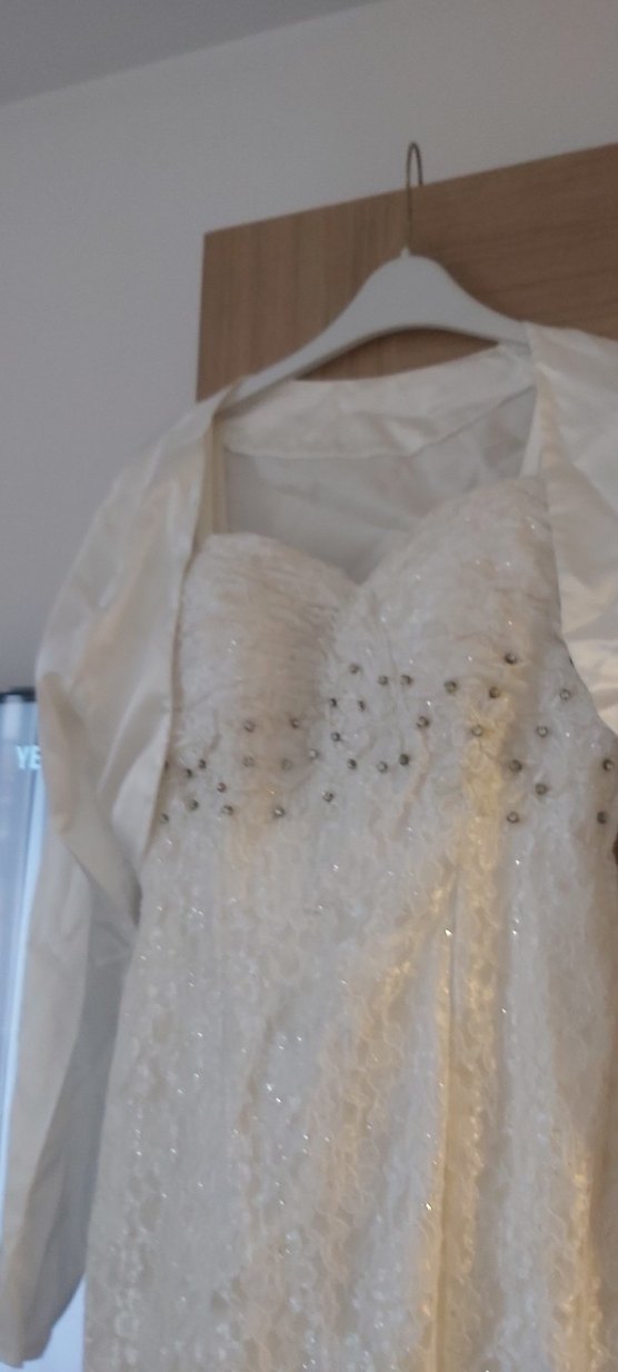 Uzun Kollu Straplez Beyaz A-Line Gelinlik - Görsel 2