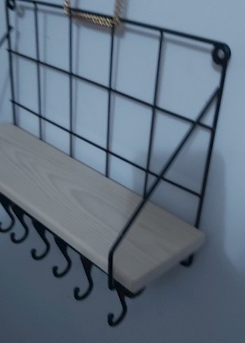 Bej Ahşap Raflı Gri Metal Askılık - Görsel 2