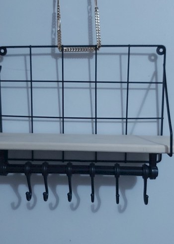 Bej Ahşap Raflı Gri Metal Askılık - Görsel 3