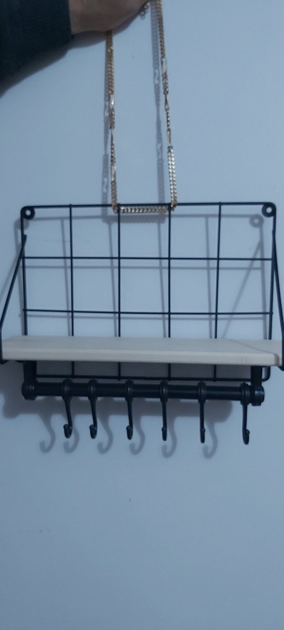 Bej Ahşap Raflı Gri Metal Askılık - Görsel 4