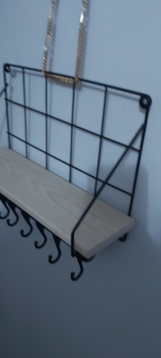 Bej Ahşap Raflı Gri Metal Askılık - Görsel 2