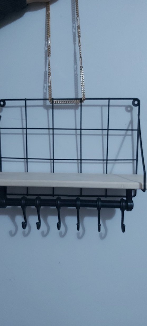 Bej Ahşap Raflı Gri Metal Askılık - Görsel 3