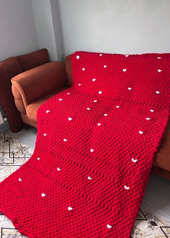 Nakışlı Kırmızı Örgü Çocuk Battaniyesi - Görsel 9