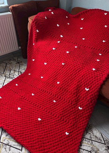 Nakışlı Kırmızı Örgü Çocuk Battaniyesi - Görsel 13