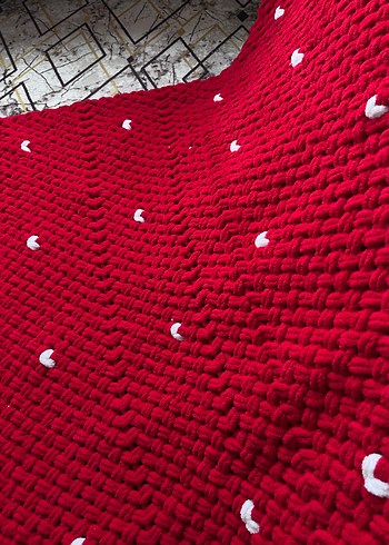 Nakışlı Kırmızı Örgü Çocuk Battaniyesi - Görsel 8