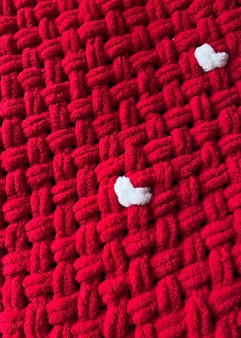 Nakışlı Kırmızı Örgü Çocuk Battaniyesi - Görsel 11