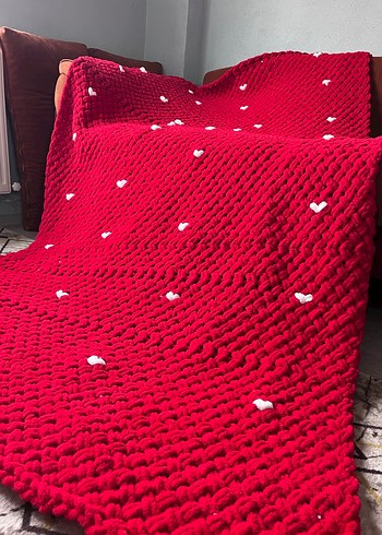 Nakışlı Kırmızı Örgü Çocuk Battaniyesi - Görsel 6