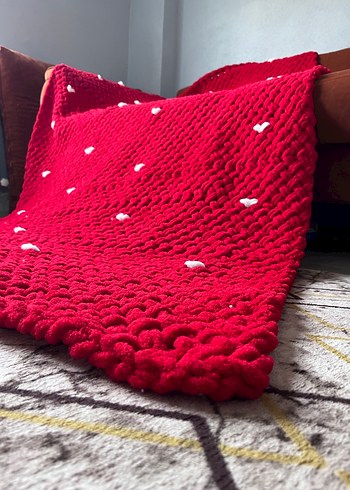 Nakışlı Kırmızı Örgü Çocuk Battaniyesi - Görsel 12