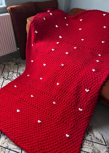 Nakışlı Kırmızı Örgü Çocuk Battaniyesi - Görsel 16