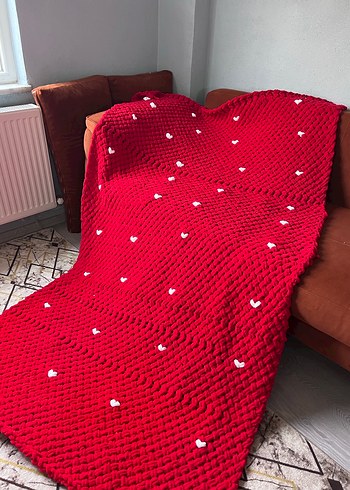 Nakışlı Kırmızı Örgü Çocuk Battaniyesi - Görsel 5