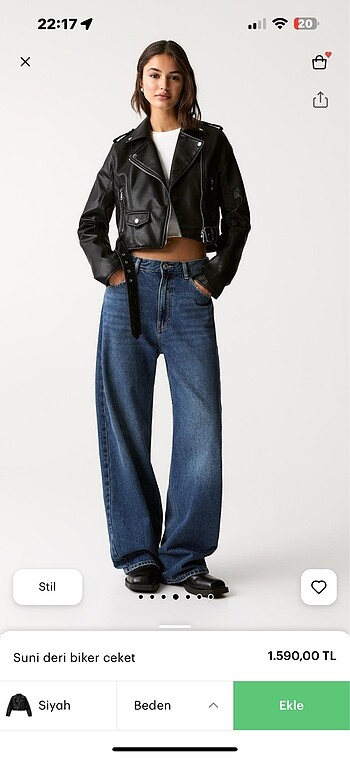 Pull and Bear Suni Deri Biker Ceket