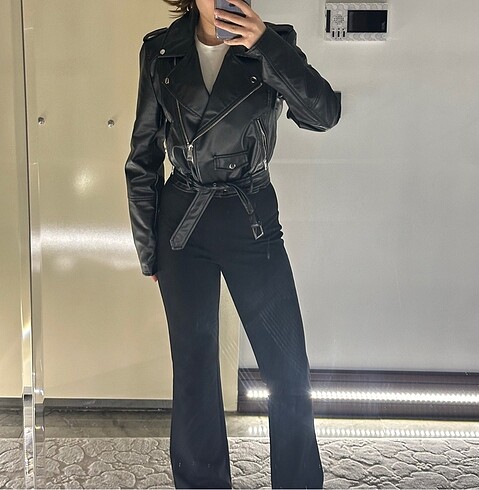 l Beden Suni Deri Biker Ceket