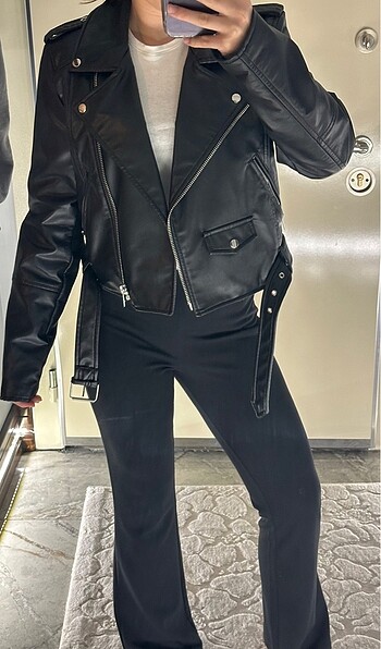 l Beden siyah Renk Suni Deri Biker Ceket