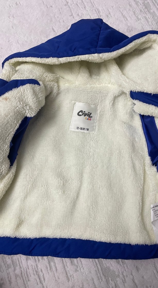 Kapüşonlu Erkek Çocuk Mavi Mont - Görsel 3