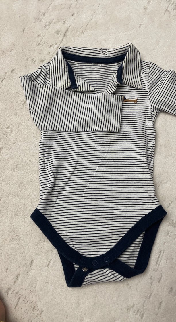 Çizgili, Uzun Kollu, Yaka Detaylı Bebek Body - Görsel 2