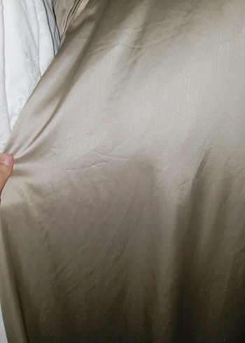 m Beden camel Renk Uzun Saten Elbise Yüksek Yakalı