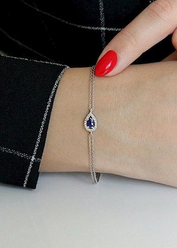 gümüş Zincir Detaylı Mavi Taşlı Kadın Bileklik - Görsel 3