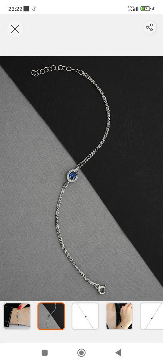 gümüş Zincir Detaylı Mavi Taşlı Kadın Bileklik - Görsel 2