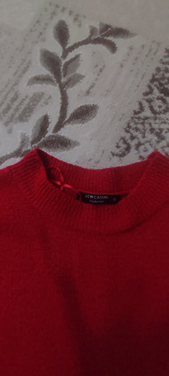 Kırmızı Örgü Kadın Kazak - Görsel 2