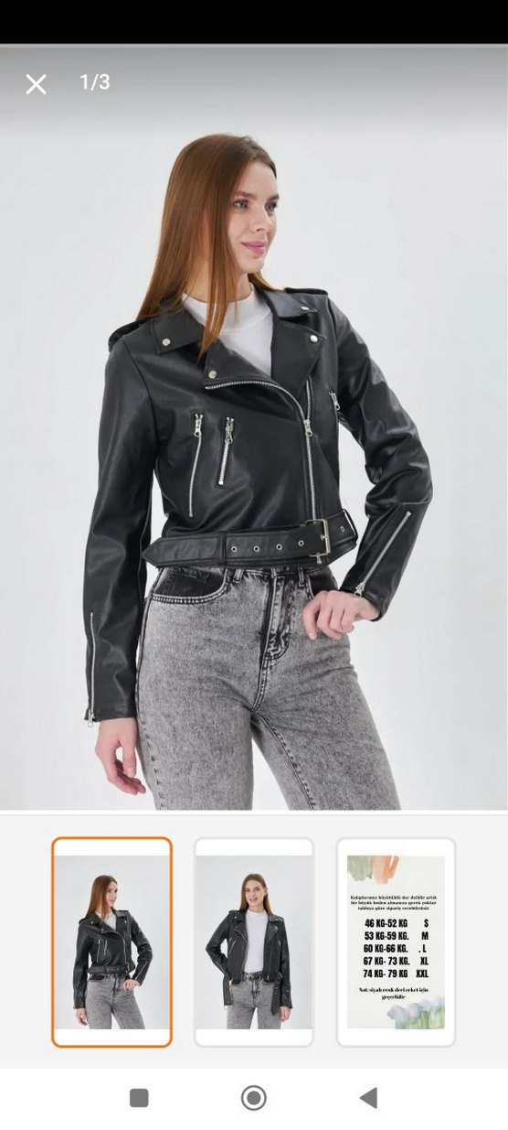 Kadın Siyah Deri Biker Ceket - Görsel 2