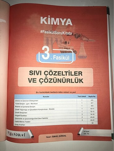  Beden Renk TEST OKUL KİMYA AYT FASİKÜL