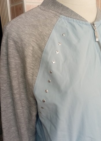 XDYE Gri Kadın Denim Ceket Fermuarlı
