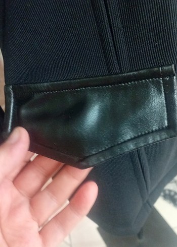 38 Beden Düğmeli Siyah Deri Kadın Blazer Ceket