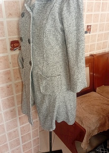 m Beden gri Renk Düğmeli Gri Uzun Yün Kaban