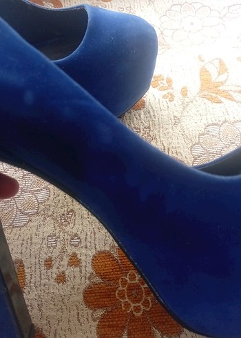 Kadın Lacivert Süet Platform Topuklu Ayakkabı - Görsel 9