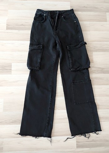 y2k 2000s kargo cepli yüksek bel wide leg siyah jean