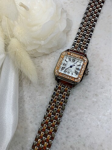 Beden Rose ve gümüş Kadin Çelik Tasli Cartier Model Analog Kol Saati