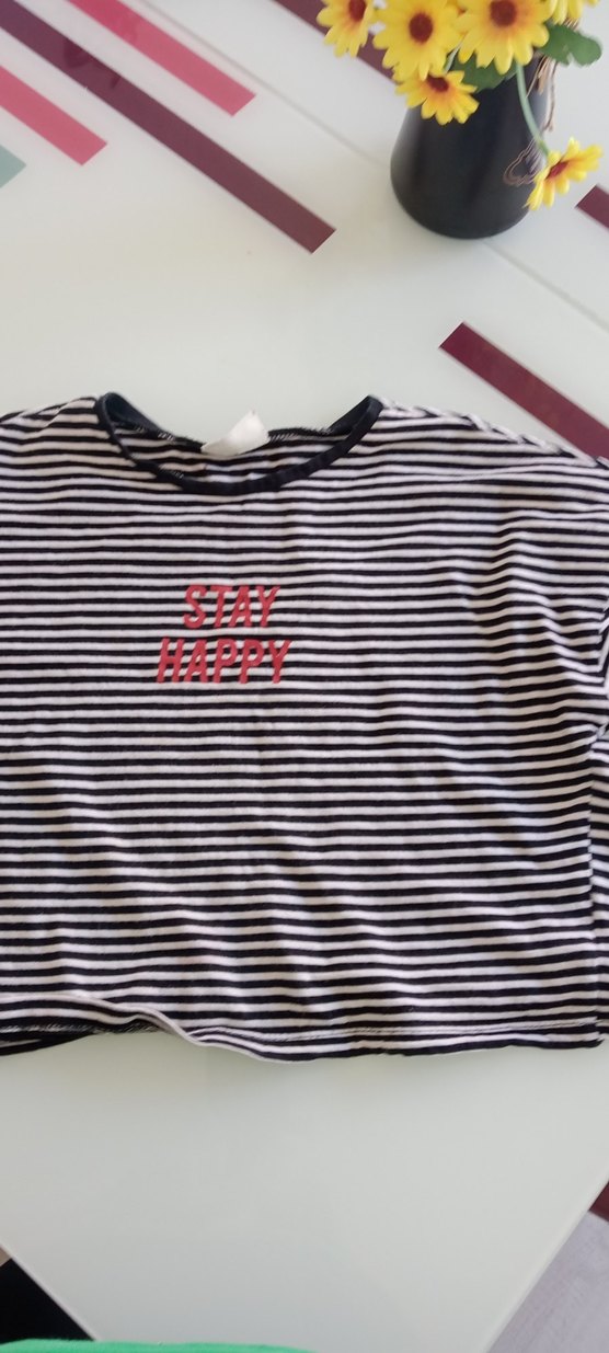 Kız Çocuk Siyah Baskılı Kayık Yaka  8-9 yaş Tişört - Görsel 2