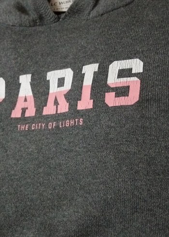 Paris Baskılı Gri Kapüşonlu triko kazak 9-10 yaş kız çocuk - Görsel 3