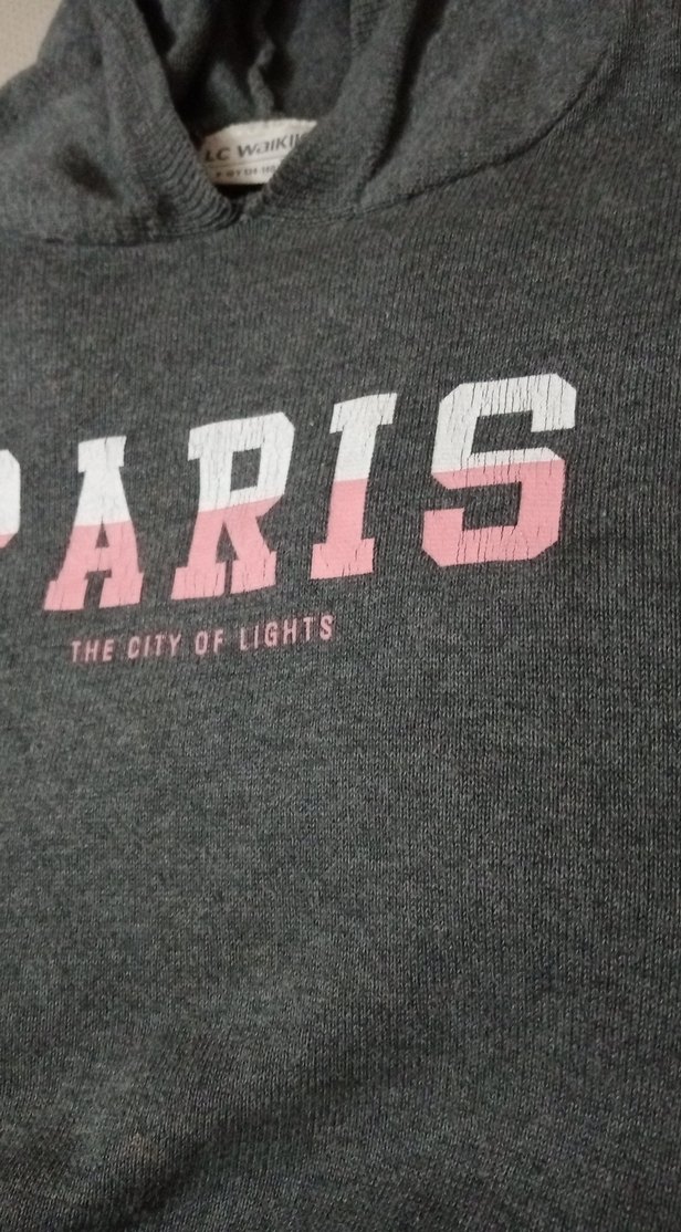 Paris Baskılı Gri Kapüşonlu triko kazak 9-10 yaş kız çocuk - Görsel 3