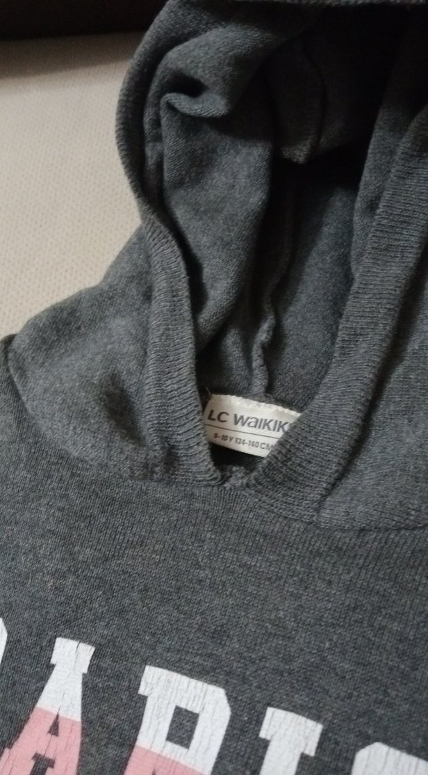 Paris Baskılı Gri Kapüşonlu triko kazak 9-10 yaş kız çocuk - Görsel 2