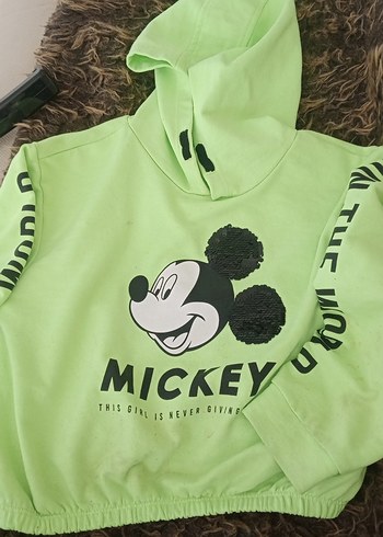 Yeşil Mickey Baskılı Kız Sweatshirt