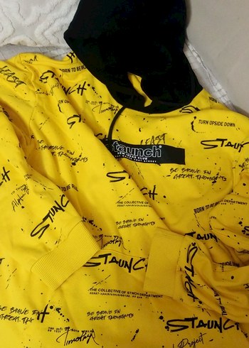 xl Beden Sarı , Baskılı Kapüşonlu Erkek kapşonlu sweatshirt XL beden