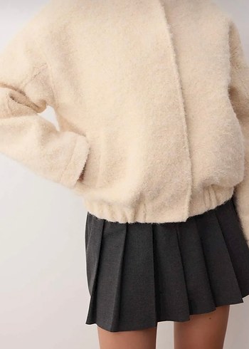 Zara Bej Peluş Detaylı Kadın Yün Ceket