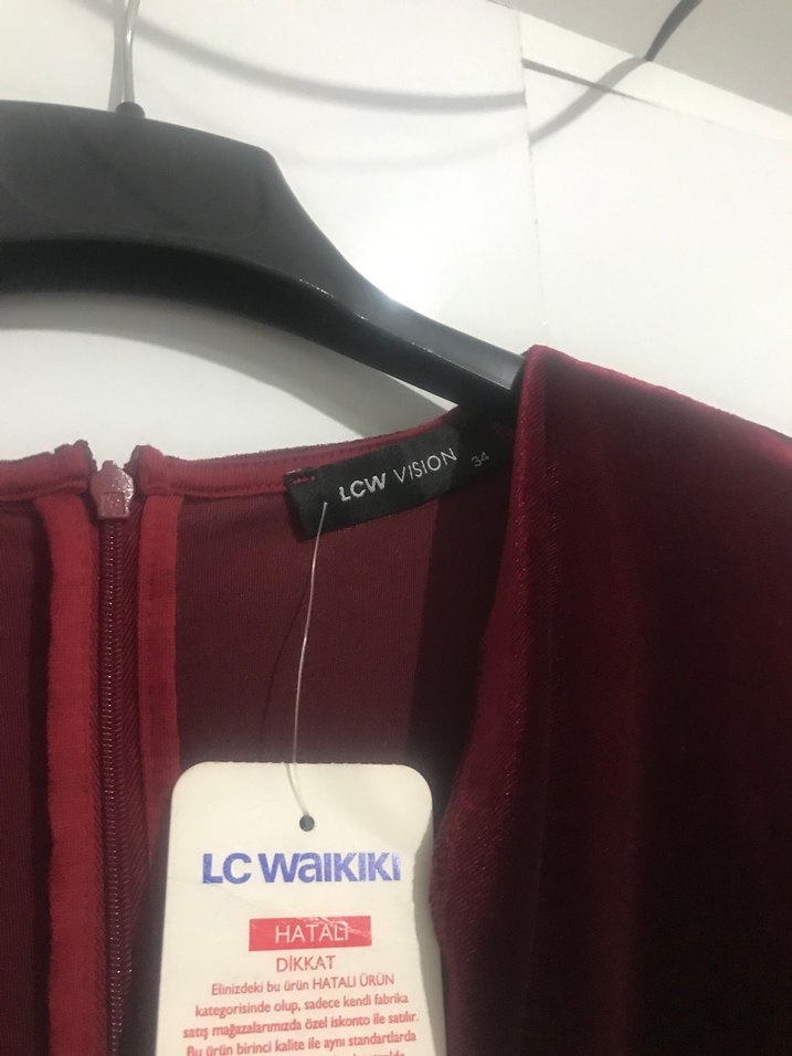 Bordo Kadife V Yaka Uzun Kollu Mini Elbise - Görsel 3