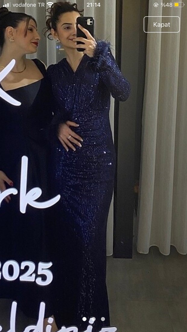 Payet kumaş Lacivert Renk Uzun Abiye Elbise - Görsel 4