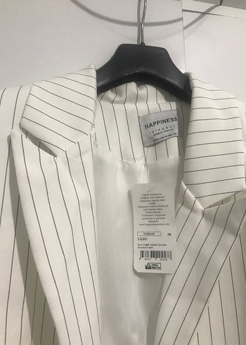 Çizgili Beyaz Kadın Blazer Ceket - Görsel 2