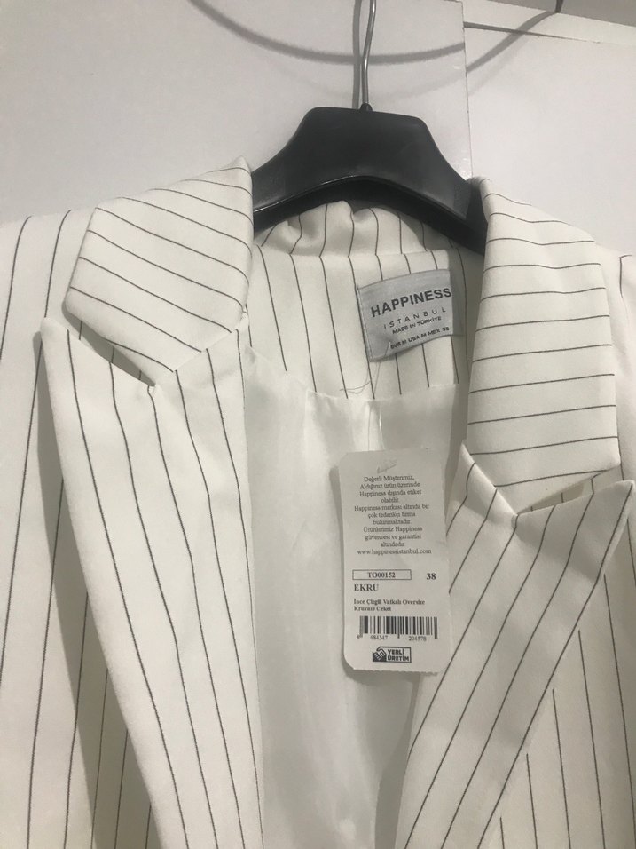 Çizgili Beyaz Kadın Blazer Ceket - Görsel 2