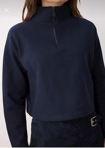 Kadın Lacivert Yarım Fermuarlı Sweatshirt - Görsel 6