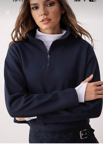 Kadın Lacivert Yarım Fermuarlı Sweatshirt - Görsel 2