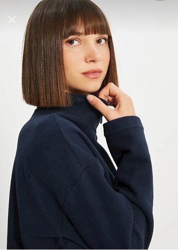 Kadın Lacivert Yarım Fermuarlı Sweatshirt - Görsel 3