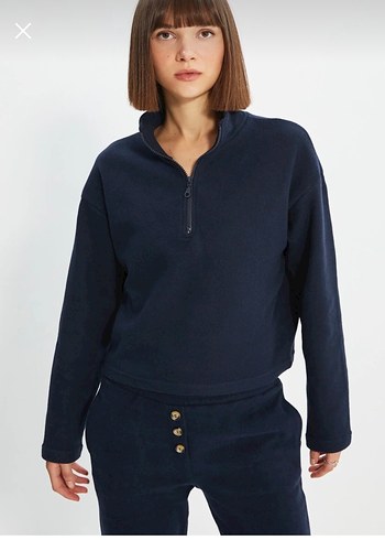 Kadın Lacivert Yarım Fermuarlı Sweatshirt - Görsel 4